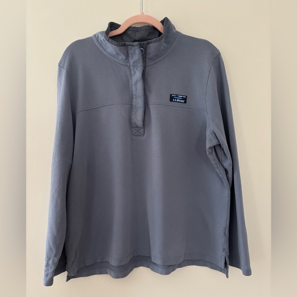 LL Bean Half-Button Pullover Muted Dusty Light Blue XL Petite 100% Cotton